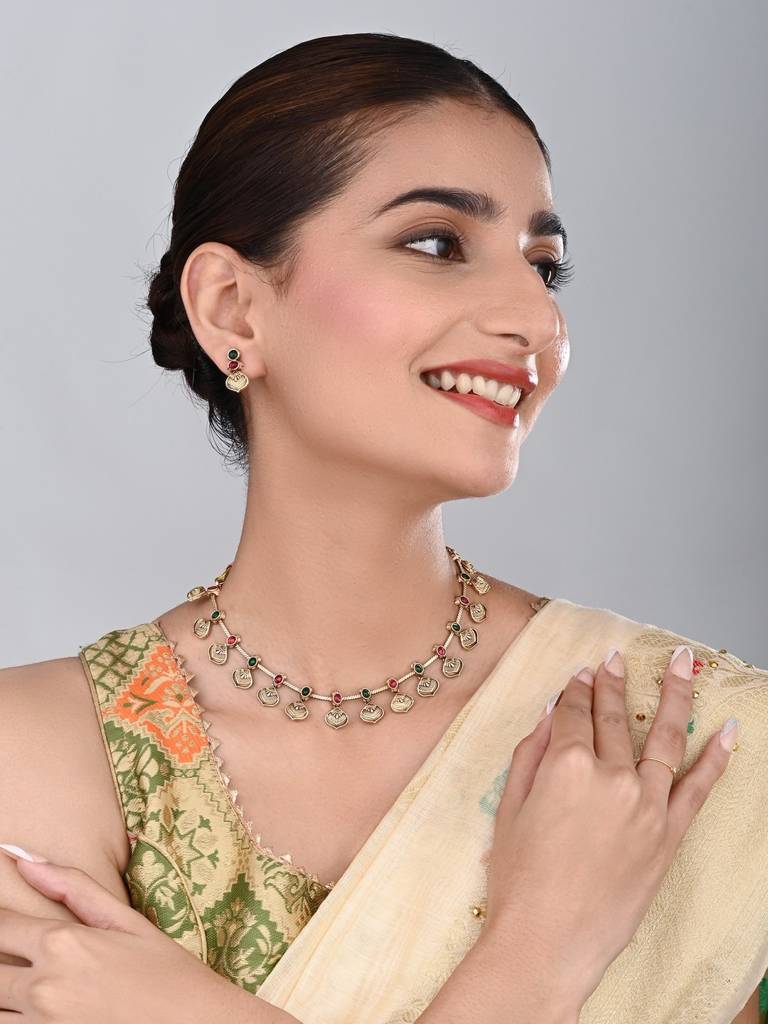 Gold Plated Delicate Necklace Set : S24MRNKS486GLD