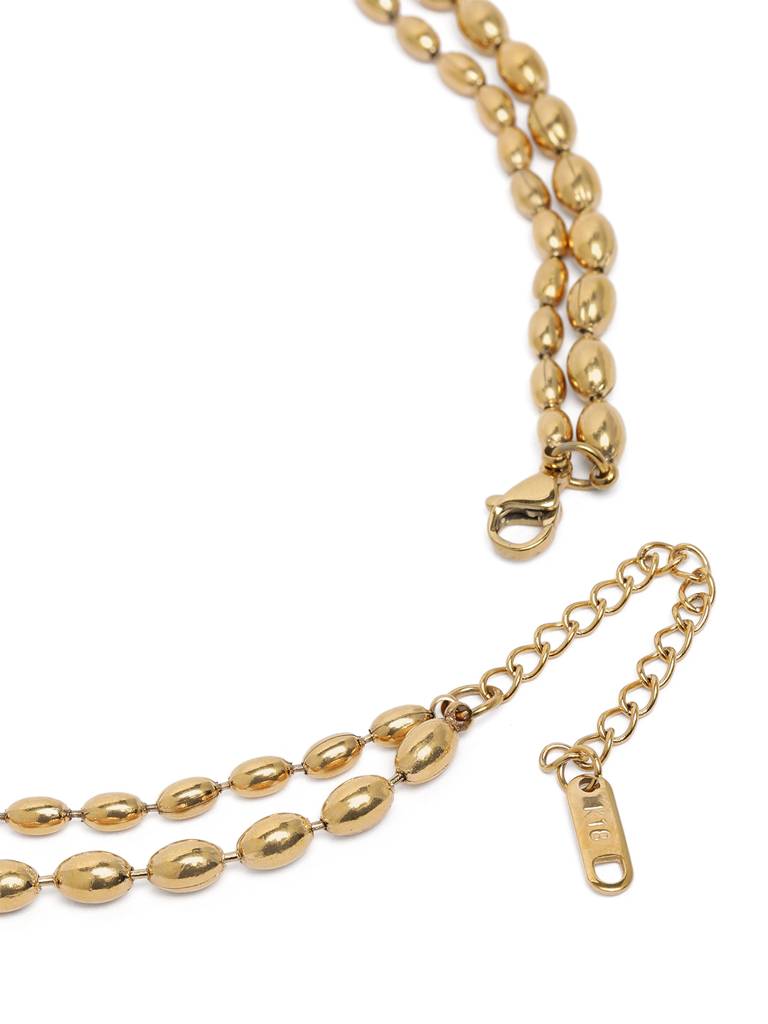Golden Double Layer Oval Bead Chain Necklace : AVPE10062