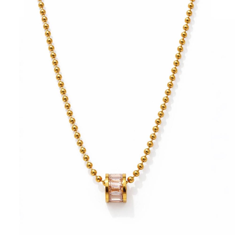 Gold Plated Pink Crystal Pendant Necklace For Women | Elegant Beaded Chain Pendant : 100690