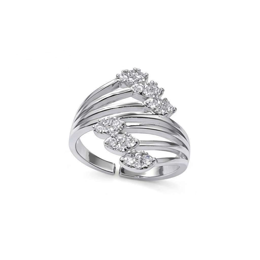Silver Plated Classic Silver Crystal Ring : HSPS60MB1379