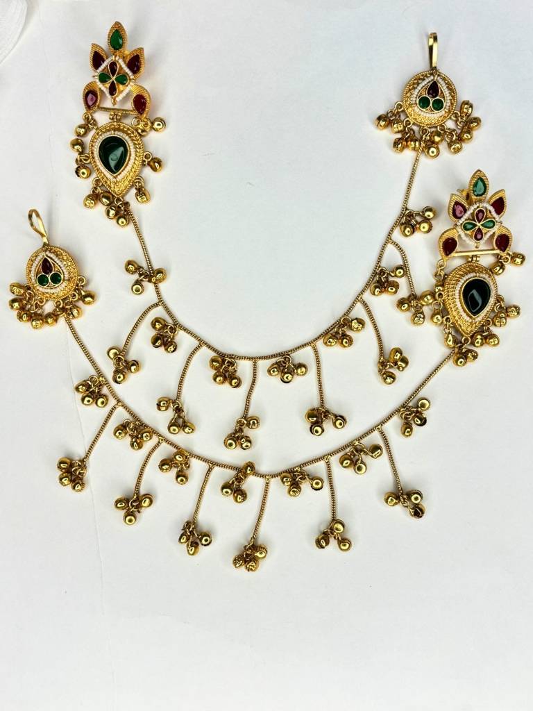 Gold-Plated Premium Kundan Red Stone-Studded Kan Chain Earrings : VI26EROX100368
