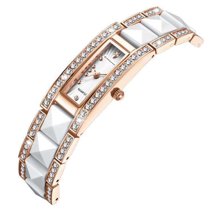 Giordano Luxury Crystal Studded Bracelet Watch For Women - Elegant Rectangular Dial, Quartz Movement And Stainle : GZ-60104-33