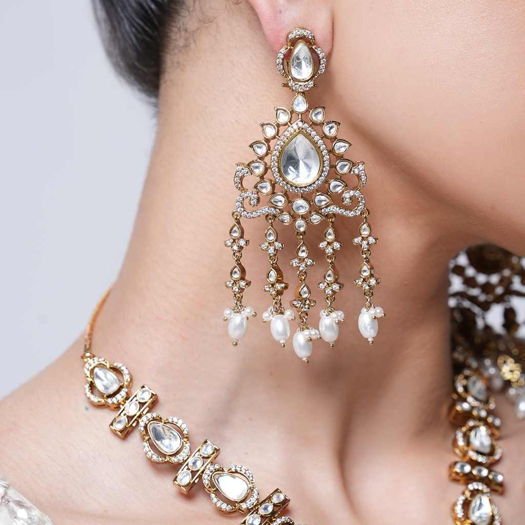 Long Designer Mehendi Polish Kundan Set : CAO0066MKT