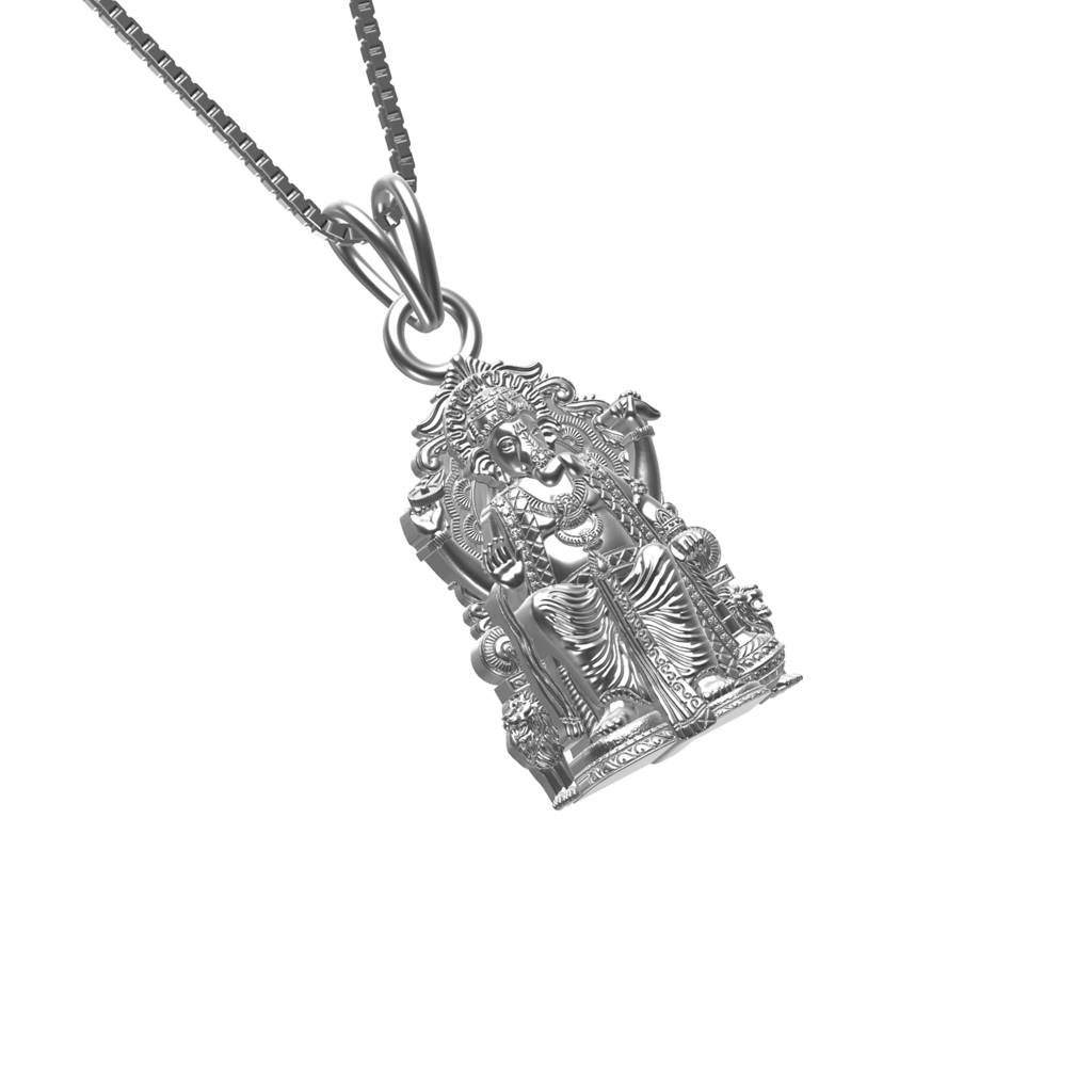 Silver Lalbagcha Raja Idol Silver Pendant : ZLGDP-1042