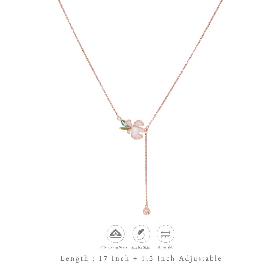 Iyal Floral Bloom Charm Silver Necklace | 925 Hallmark | Rose Gold Polish | Ideal Valentine’S Day Gift For  : WN-CP-RG-U-111-S