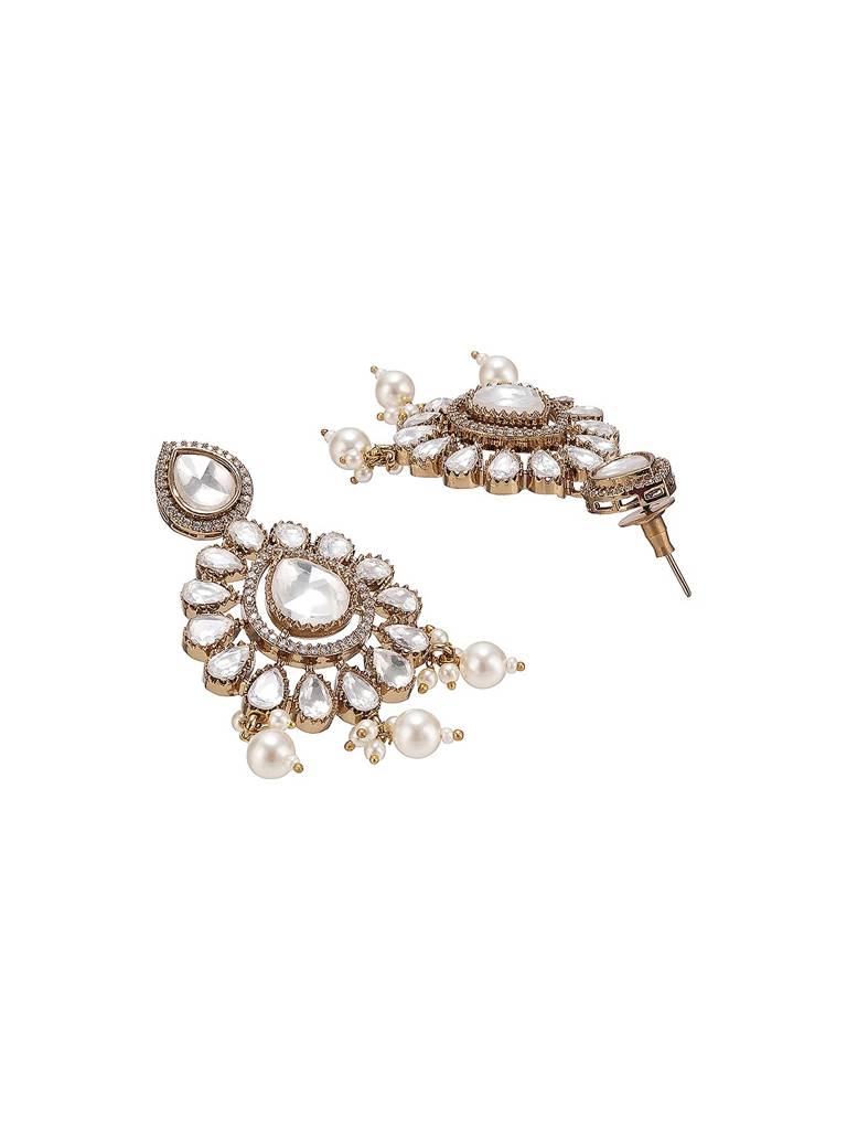 Gold Antique Uncut Polki Kundan Layered Statement Bridal Jewellery Set : SJNK2903