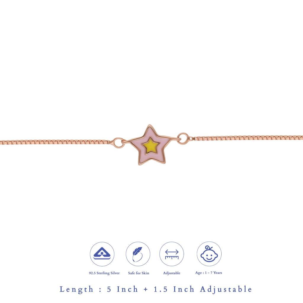 Charming Minimalistic Star Rose Gold Polish Kid Silver Bracelet ( 1-7 Yrs) | 925 Hallmark | Adjustable : KB-BR-RG-U-115-S
