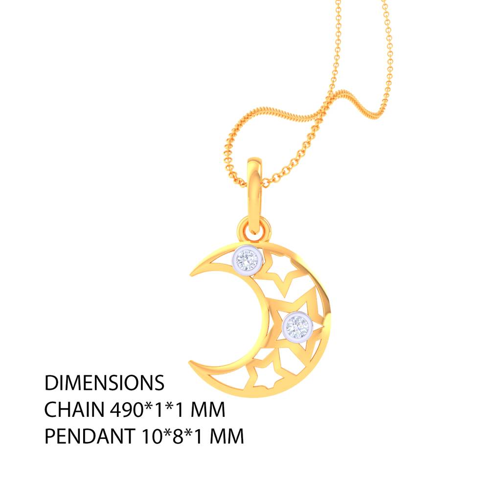 925 Pure Silver Crescent Moon Inspired Chain Pendant For Girls And Kids : CP1071
