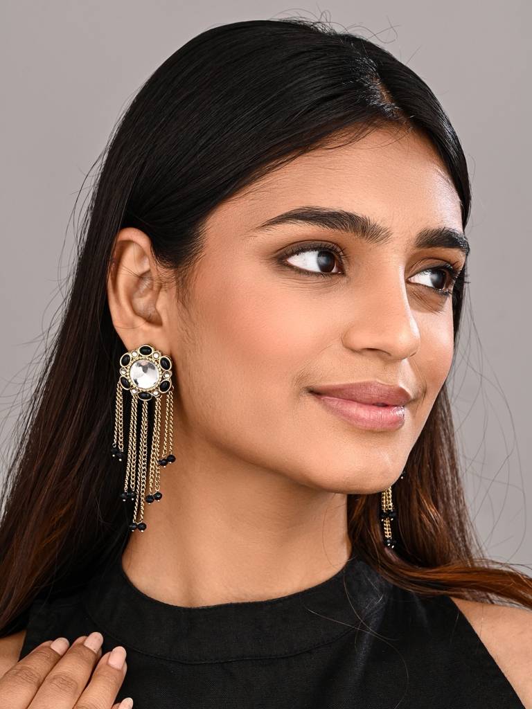 Kundan Tassel Drop Earrings : S24FAER519BLK