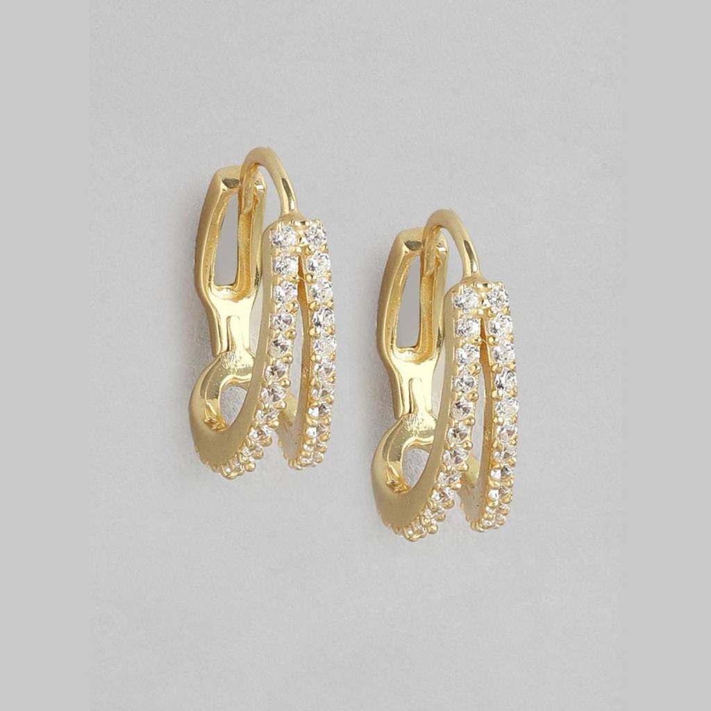 Golden Loops Classic 925 Sterling Silver Hoop Earrings With Gold Plating : EAR-20414