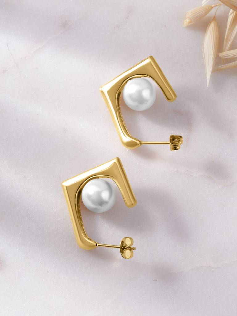 Palmonas Square Pearl Frame Stud Earring For Women - Waterproof & Anti-Tarnish : ER0453