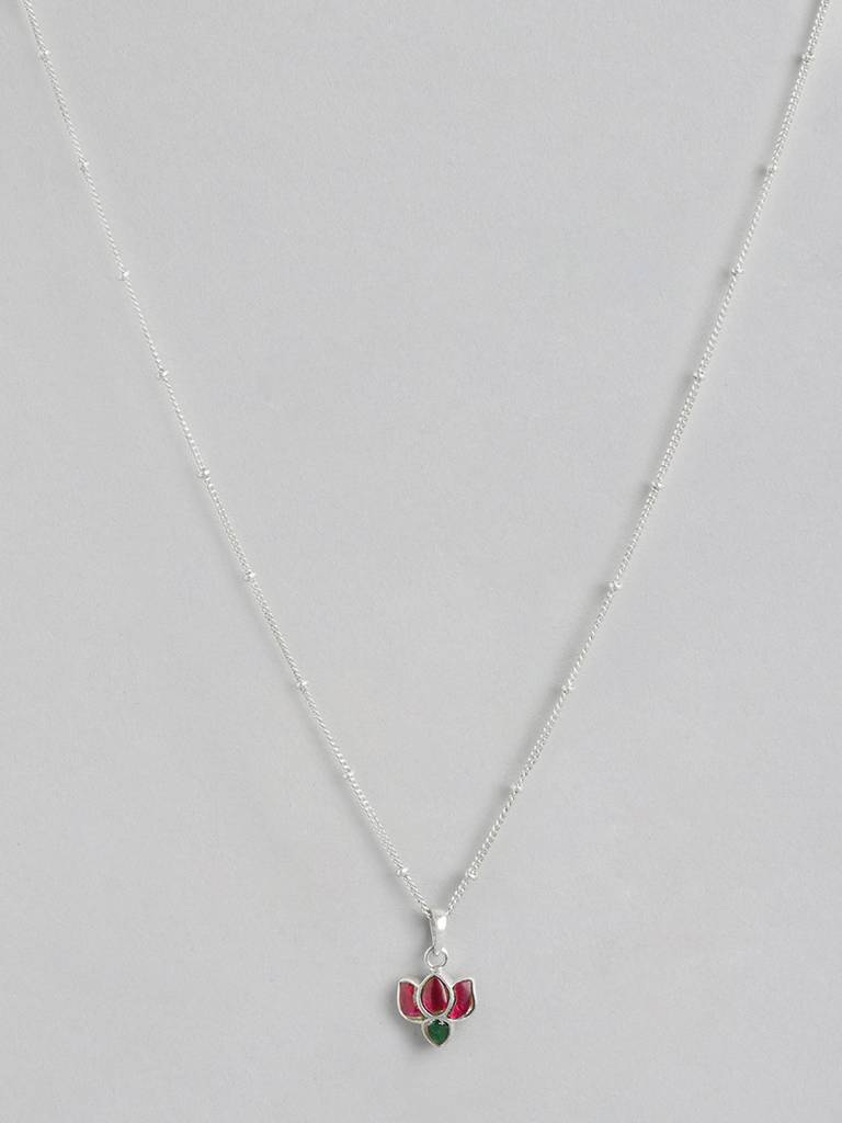 92.5 Silver Crimpson Kundan Lotus Necklace : U100SG006MY016