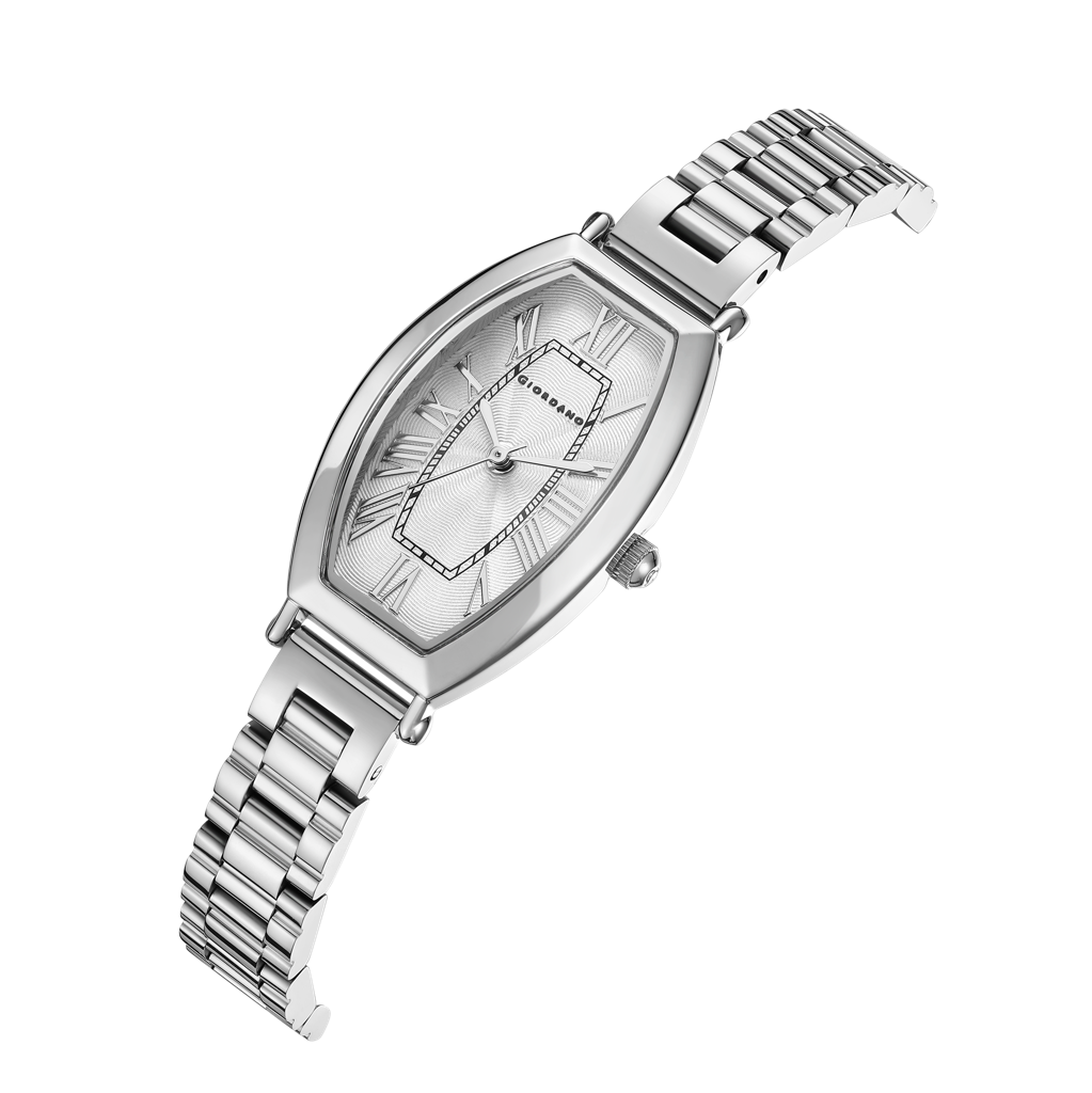 Giordano Silver Oval Shape Dial Watch For Women – Elegant Roman Numerals, Stainless Steel Strap, Sleek Analog De : GZ-60100-11