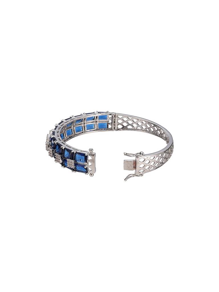 Silver Plated Blue Zircon Minimal Luxe Bridal Kada Bracelet : SJBR2929