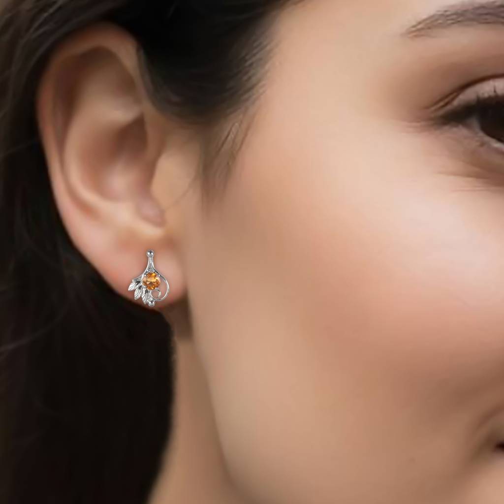 925 Sterling Silver Citrine Earrings For Women | Natural Citrine Gemstone Jewelry | Elegant Gift : FU-0886