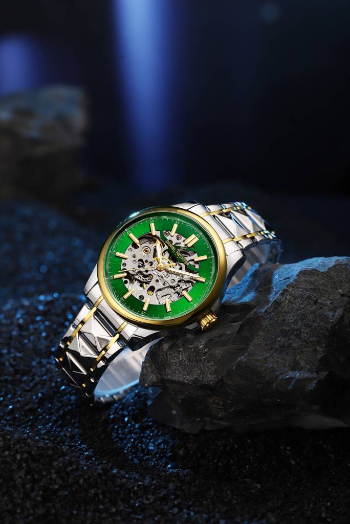 Paris Tech Collection Automatic Skeleton Wrist Watch For Men – Sunburst Dial, Stainless Steel Strap, Mechanical M : DHM1068-44