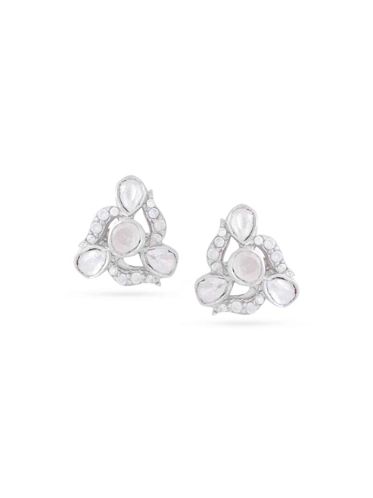 Kicky And Perky 925 Sterling Silver Studded Polki Moissanite Stud Earring For Women : SILDWE026