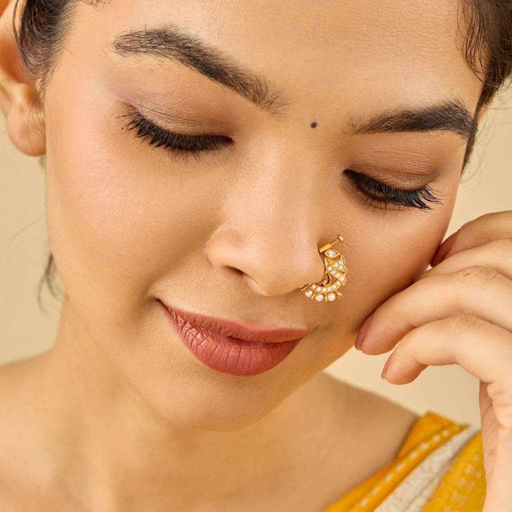 White Gold Plated Temple Nath - 448967 : 448967