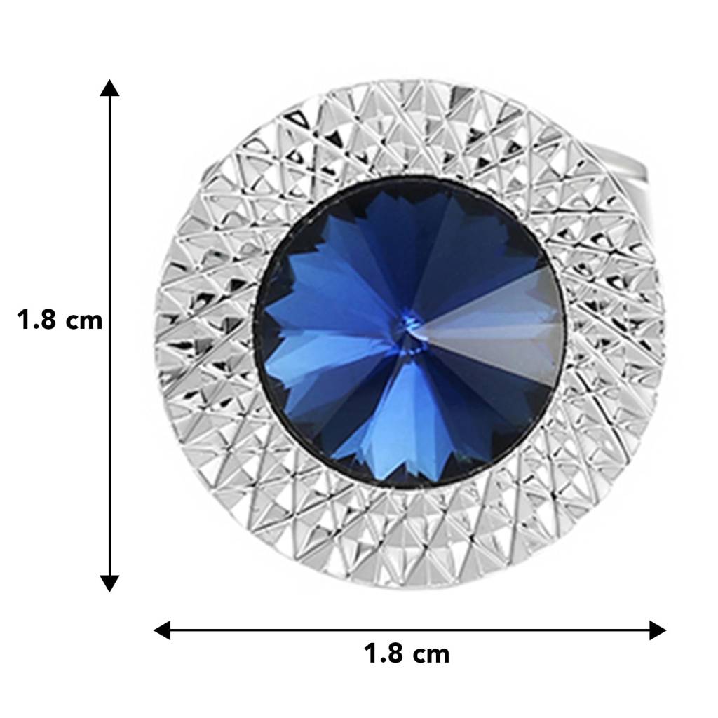 Silver Plated Circular Blue Crystal Cufflinks For Men Boys Wedding Business Gift : PX9CL22