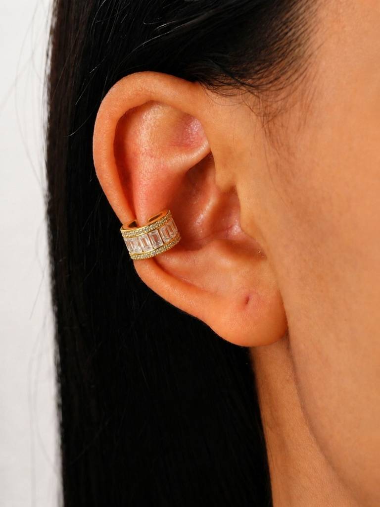 Triple Row Cz Ear Cuff | 18K Gold Plated Anti-Tarnish Ear Clip : ATE887LCE
