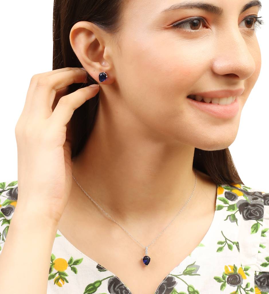 Iski Uski 925 Sterling Silver Eva Sapphire Pendant Set