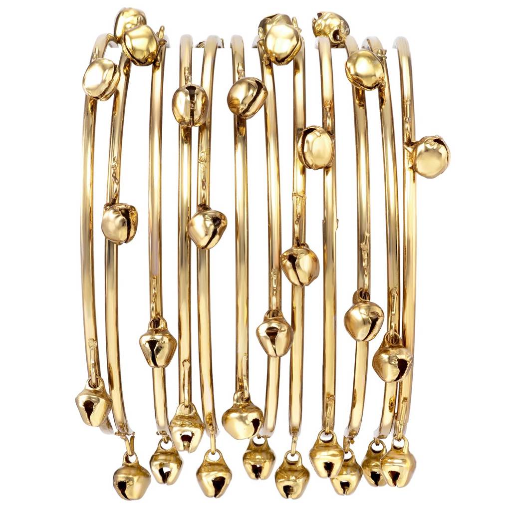 Peora Gold Plated Ghungru Studded Metal Bangles Set Jewellery Ethnic Function Wear Navratri Gift For Women Girls : PF34B432G-6