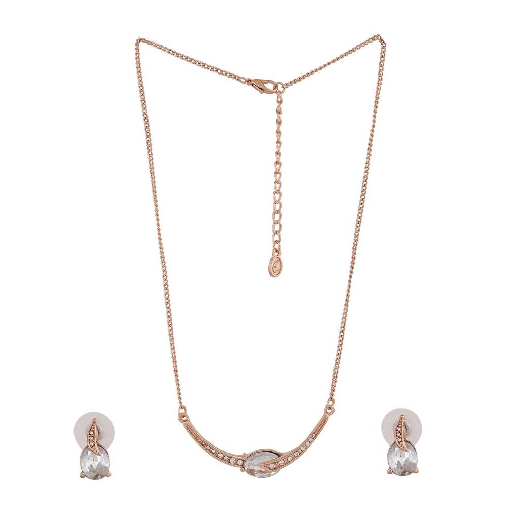 Estele Rose Gold Plated Magnificent Necklace Set With Crystals For Women