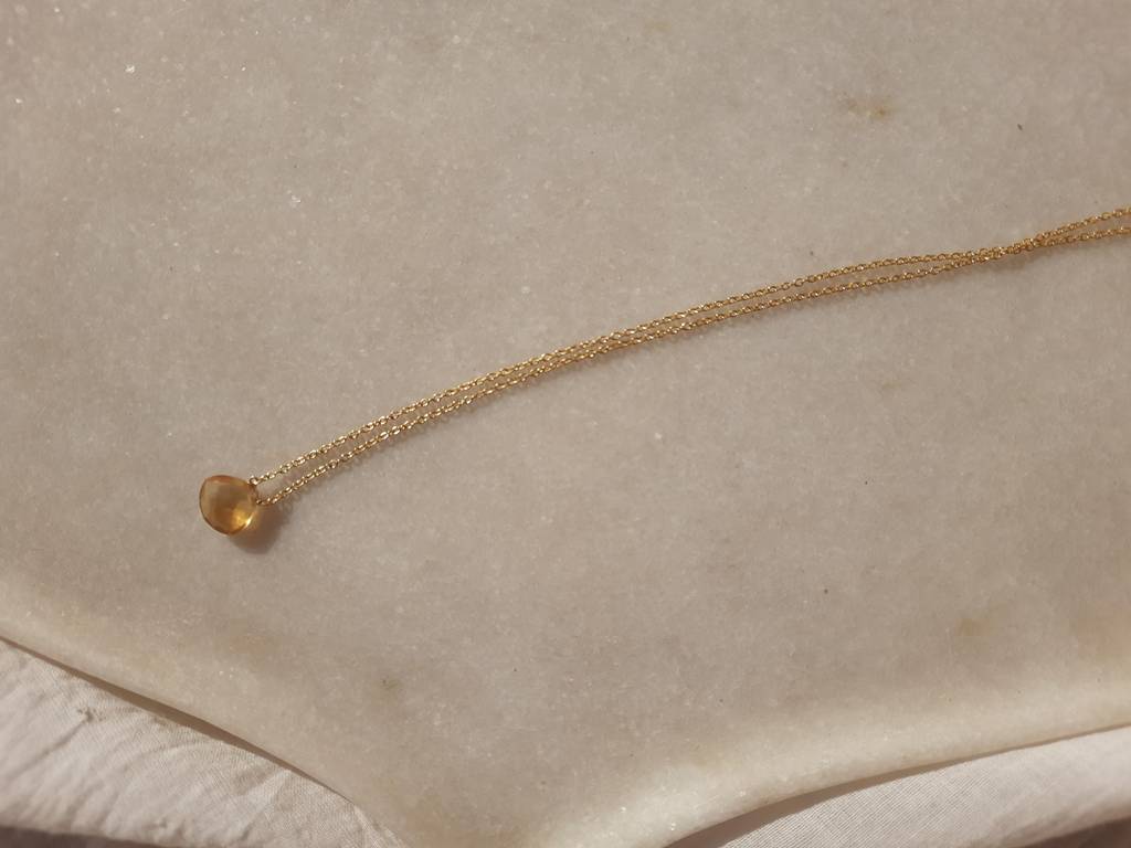 Citrine Heart Shaped Drop Pendant With 18Kt Gold Plated On Brass Chain : NO-Y-6225-16