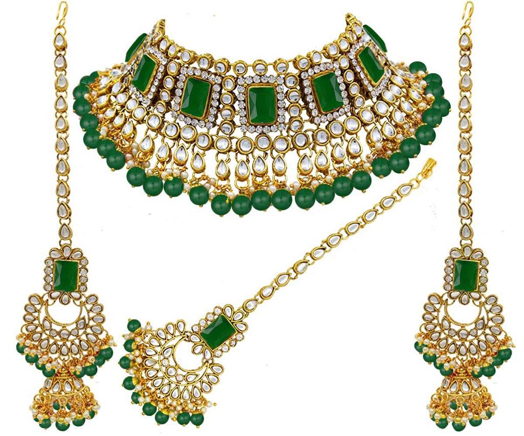 Peora Rani Padmavati Dulhan Bridal Kundan Pearl Choker Necklace With Earrings Maang Tikka For Women Girls Indian  : PF26N1383G