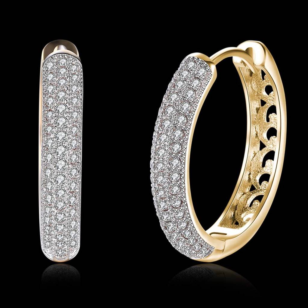 Golden 18K Gold Plated Diamond Cut Cz Alloy Hoop Earrings For Women : PX8E46
