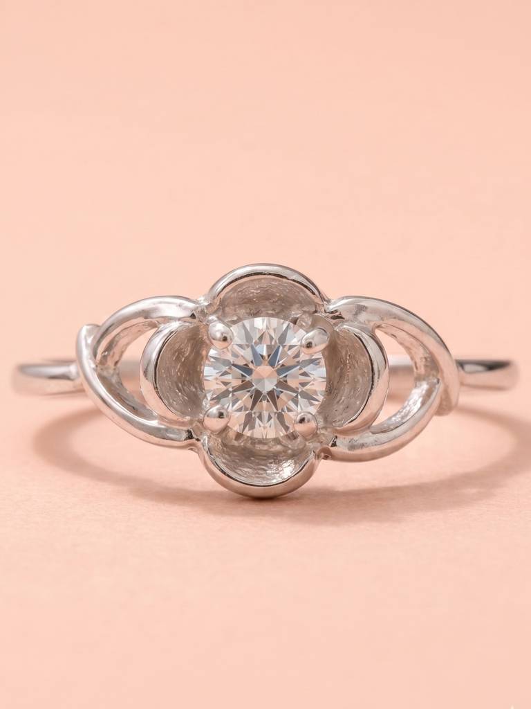925 Pure Silver Aura Veil Solitaire Rhodium Plated Zircon Ring : LR1369