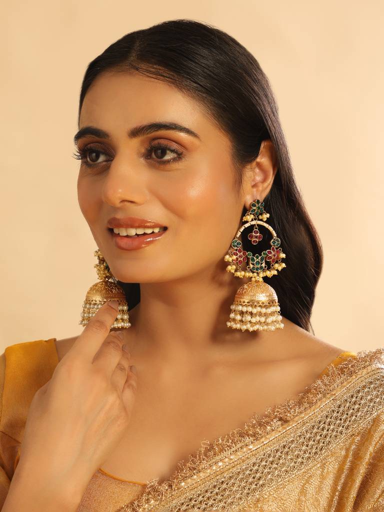 Banjaran Chandbali Dangler Pearl Jhumki Earrings : YI24A0455E