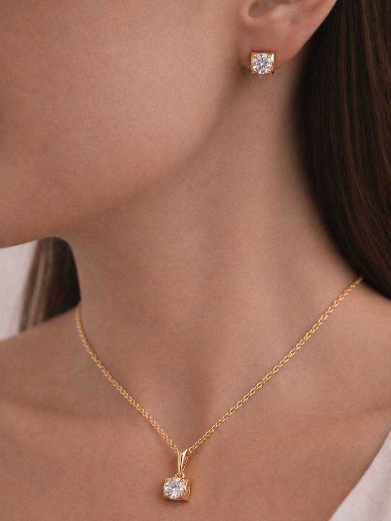 Rose Gold Solitaire Pendant Set With Cz | Anti Tarnish Jewelry : SET844SPS