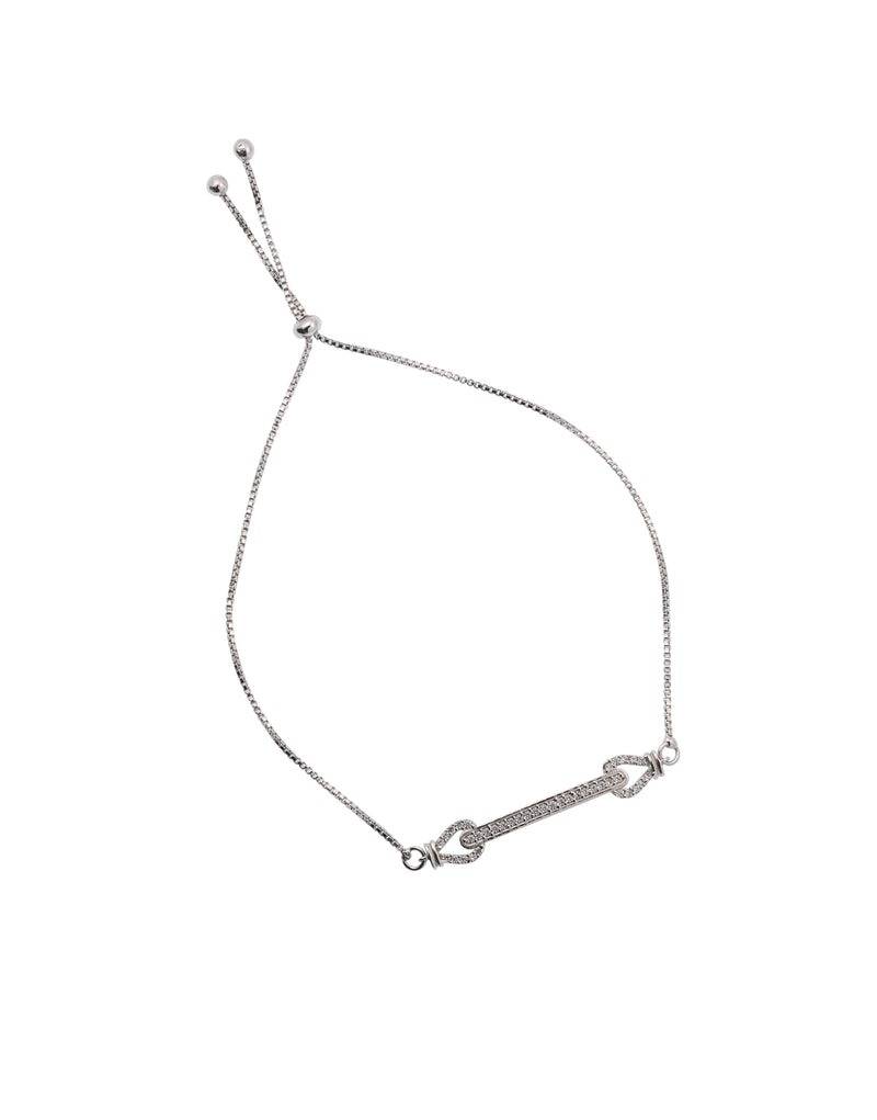 Dual Arrow Adjustable Sterling Silver Cz Bracelet : BR-20015-R