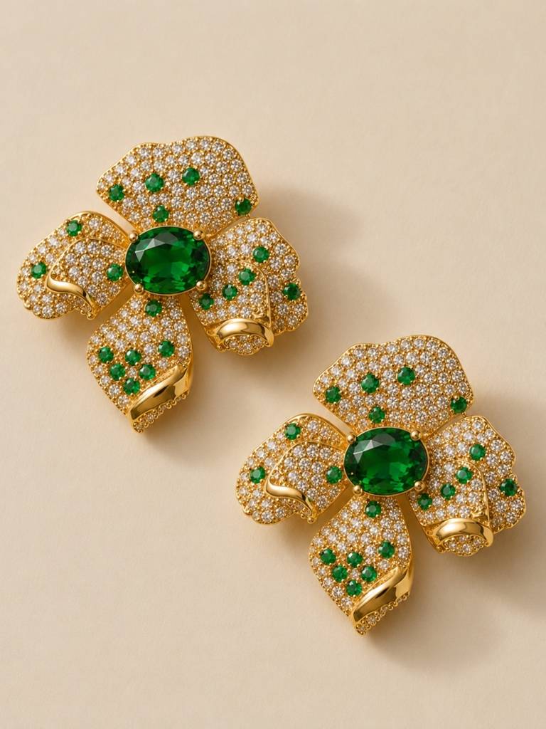 Boccio Pave Flower Necklace & Earring Set, 18K Gold-Plated : SET953ESSF