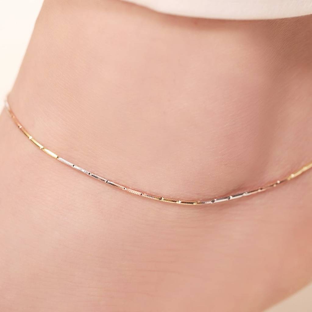Adorable Triple Tone 925 Sterling Silver Anklet : ANK-60047-PAIR
