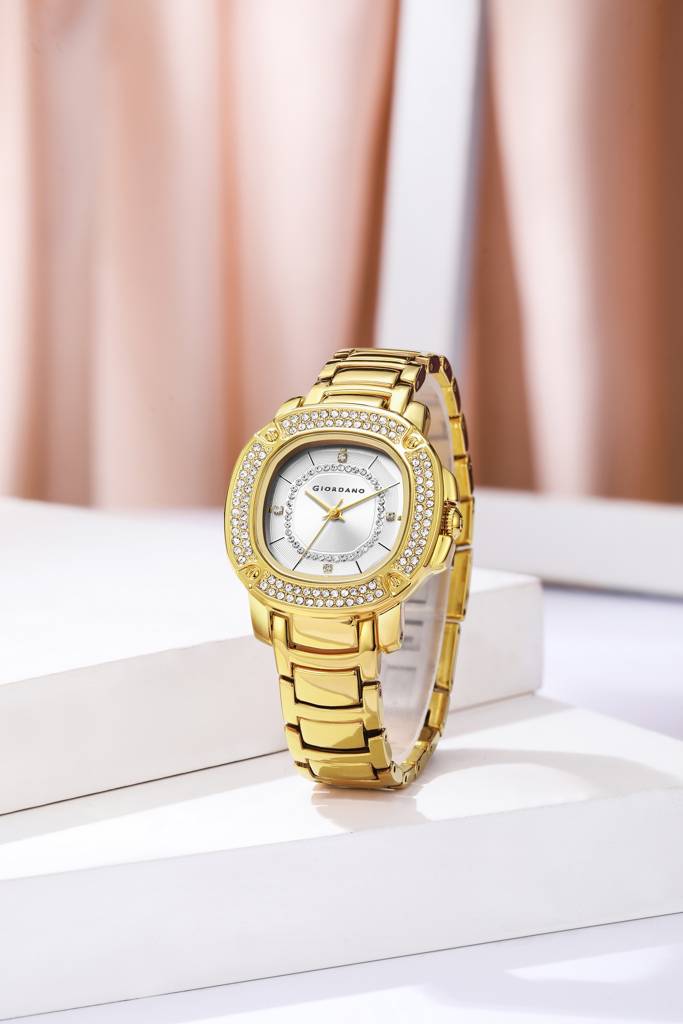 Giordano Analog Dress Watch For Women With Square Dial, Crystal-Accented Bezel And Stainless Steel Strap : GZ-60109-22