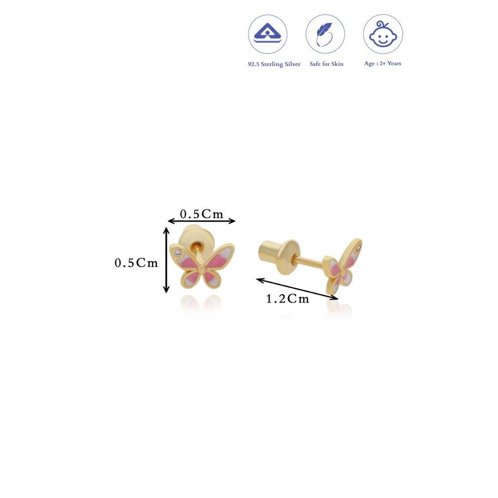 Lovely Butterfly 18K Gold Polish Silver Stud For Kids(2+ Yrs) : KS-2