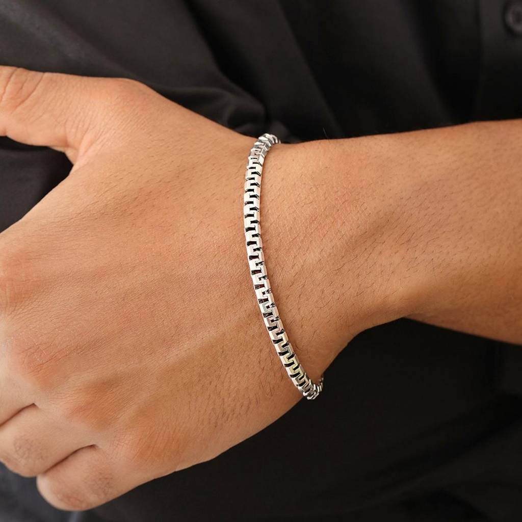 Iconic Rhodium-Plated 925 Sterling Silver Men'S Chain Bracelet (One Size) : BR-80415-R
