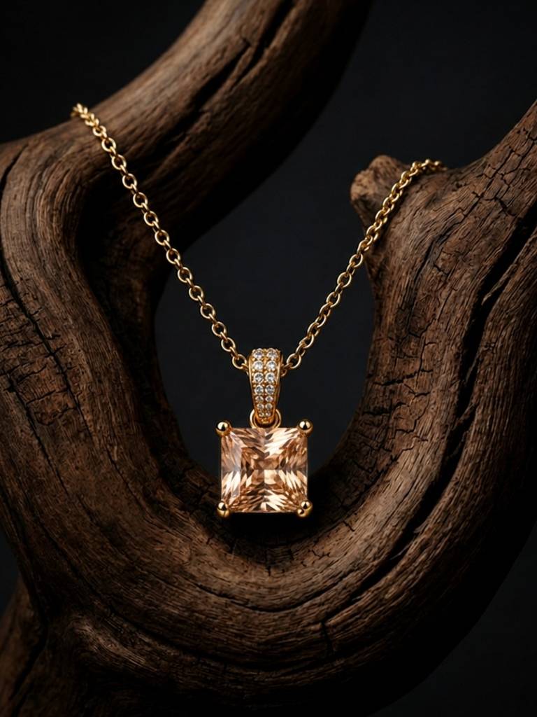 Square-Cut Pendant Necklace & Huggie Earring Set : SET1009CQSD