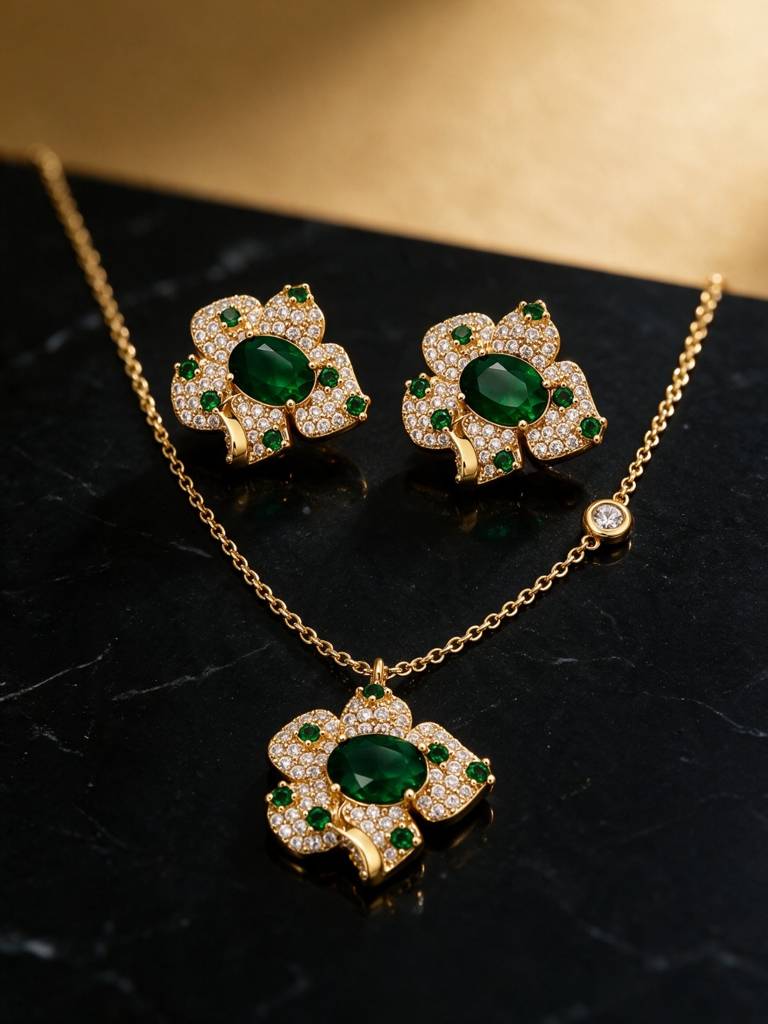 Boccio Pave Flower Necklace & Earring Set, 18K Gold-Plated : SET1019ESSS