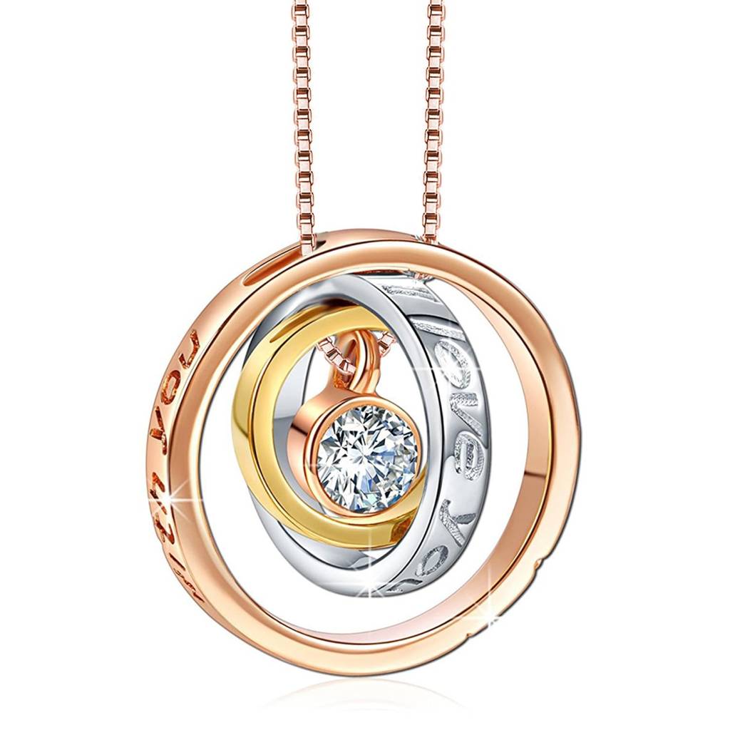 “I Love You Mom” Engraved Script Trinity Pendant Necklace Jewellery For Women Anniversary Birthday Gifts For Mom : PFCP69