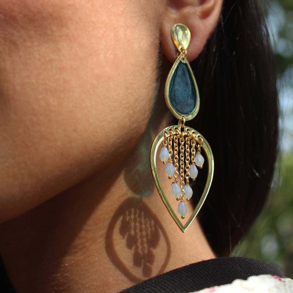 Water Dew Drops Blue Resin Earrings : ACE276