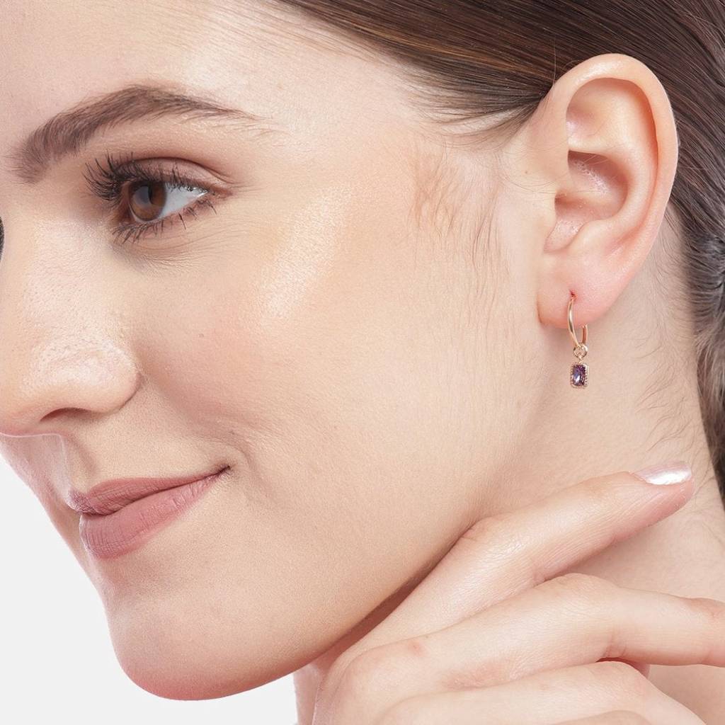 Amethyst Stone Rose Gold Plated 925 Sterling Silver Loop Earring : EAR-20263