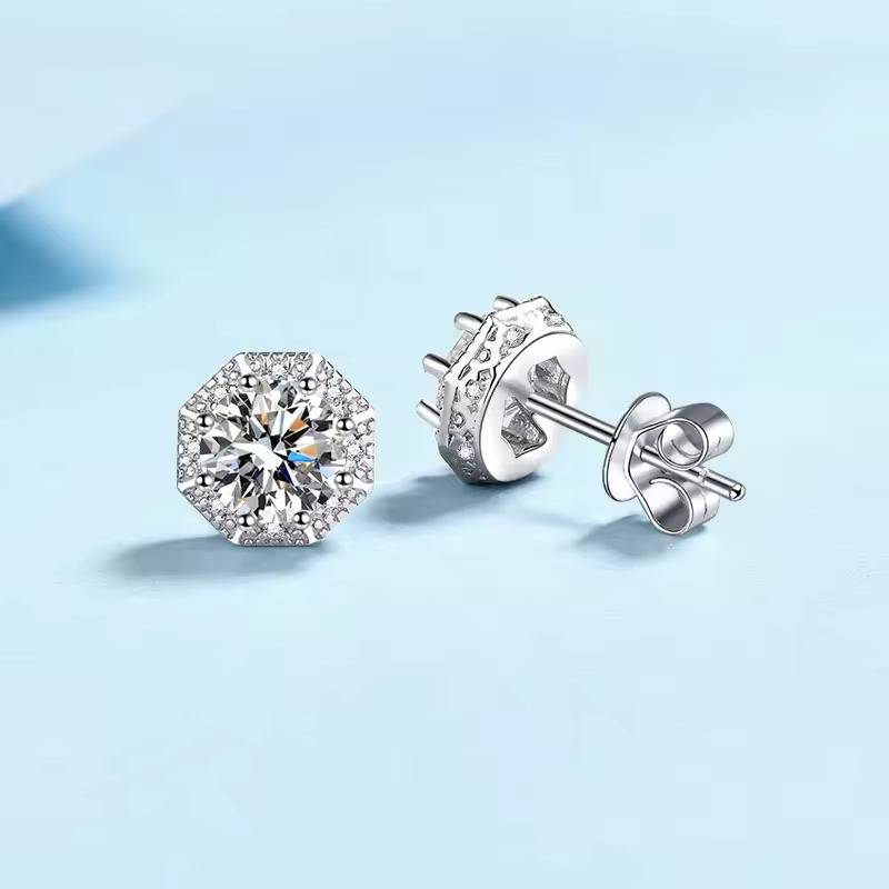 2 Ct / Pair Glimmer Guard Octagon Moissanite Stud Earrings D/Vvs1 : Octagon_Round_2ct
