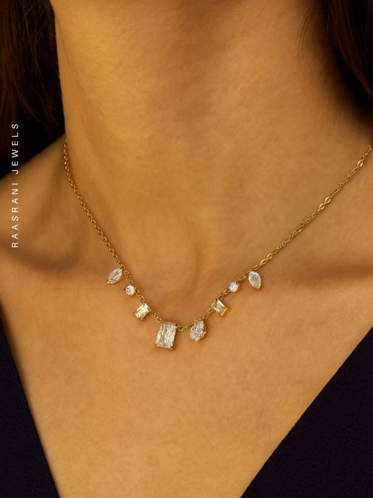 Brand Inspired Multi-Shaped Ad Stone Neckpiece | 18K Gold Plated : S925C699SIMN