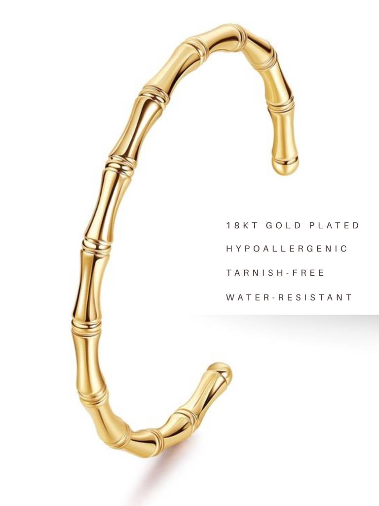 Bamboo Open Cuff Bracelet Â 18K Gold Plated | Anti-Tarnish Daily Wear : ATB712BOC