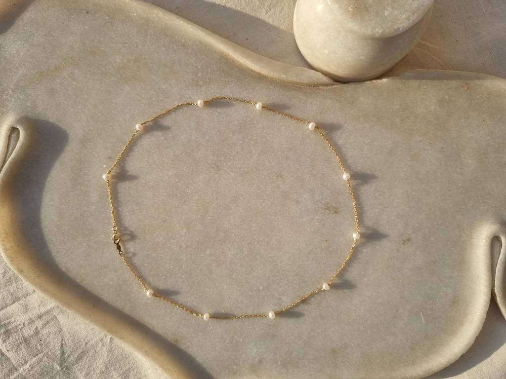 Cultured Freshwater Pearl Baati Choker With 18Kt Gold Plated On Brass Chain : NO-M-6588-16