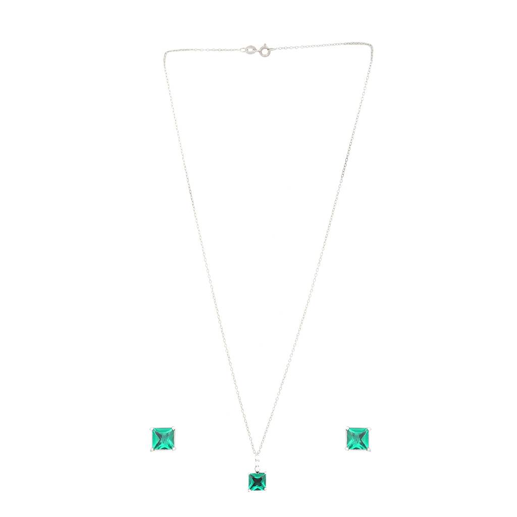 Iski Uski 925 Sterling Silver Deena Emerald Pendant Set