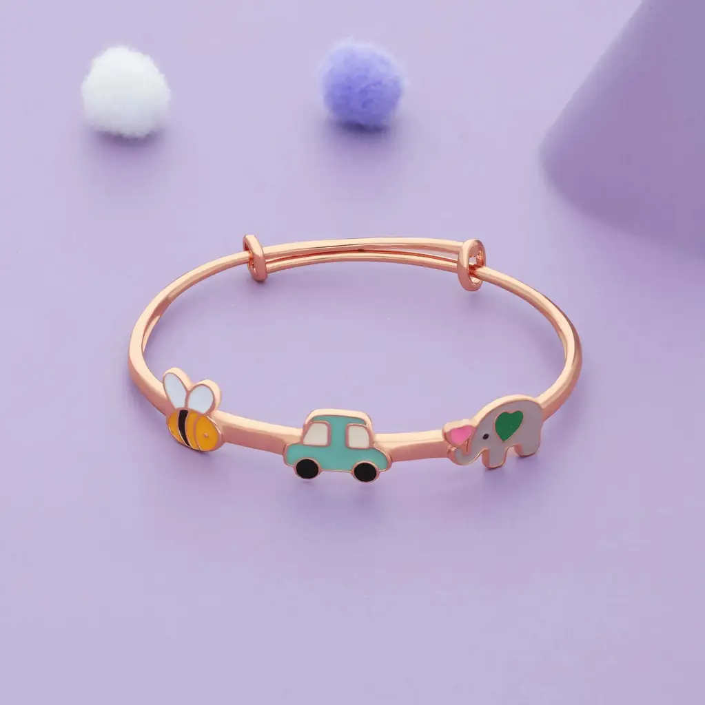 Iyal Tiny Tusker Ride Duo 18K Rose Gold Polish Silver Kids Bangles (0-5 Yrs) : KB-CC-RG-U-174-S